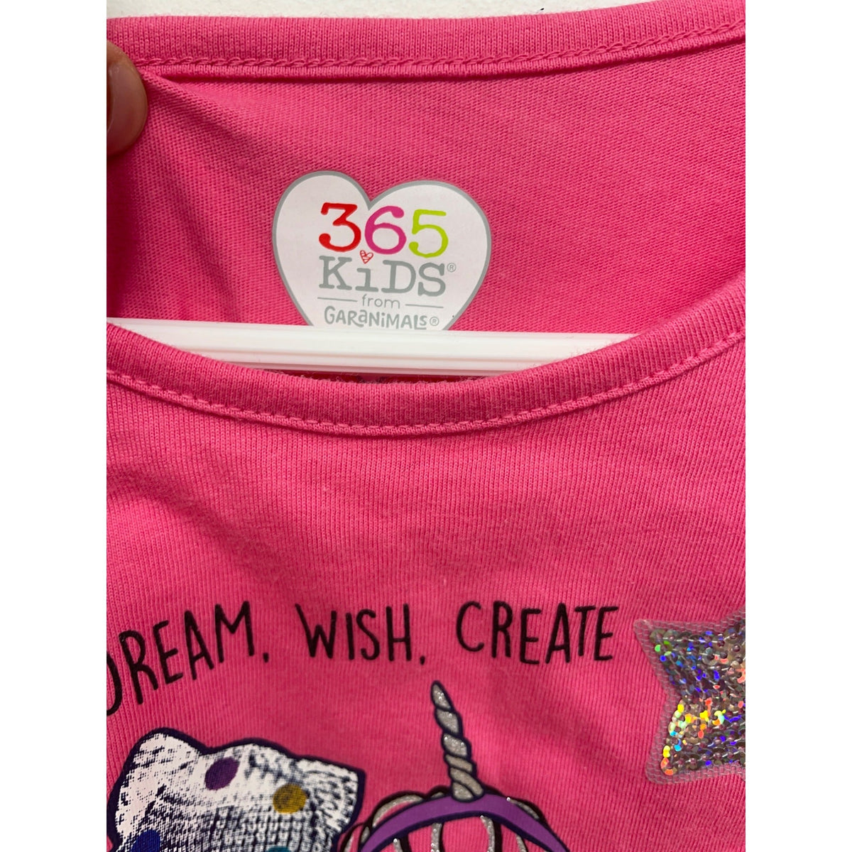 365 Kids Girls Pink Long Sleeve Graphic T-Shirt Unicorn & Stars Print Size 8