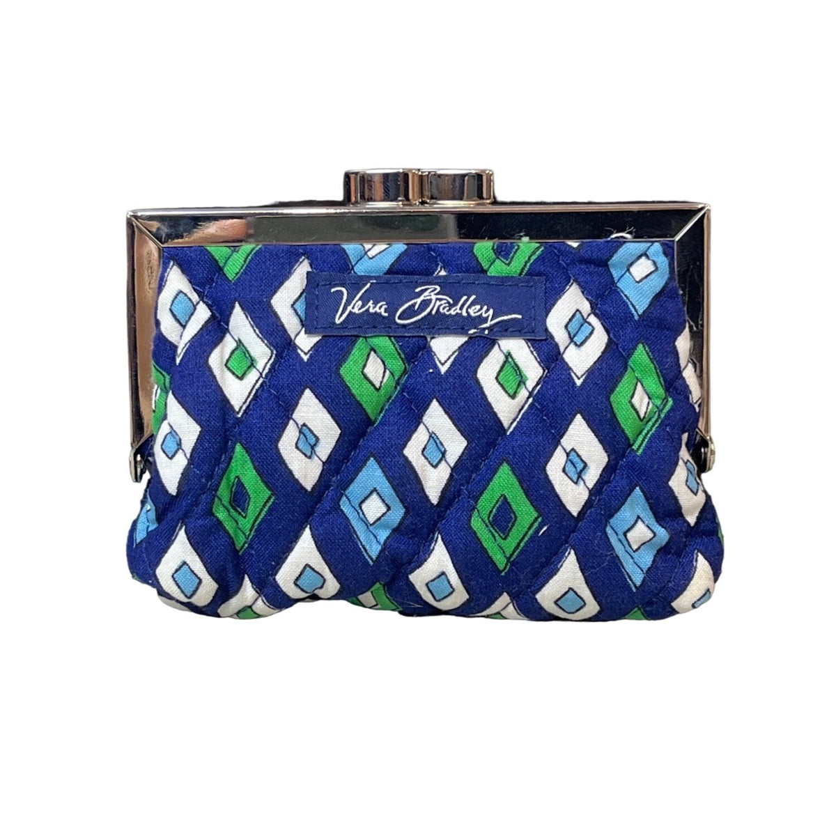 Vera Bradley Women's Blue & Green Diamond Pattern Kiss Lock Coin Purse Sz S