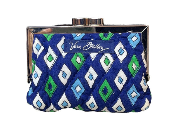 Vera Bradley Women's Blue & Green Diamond Pattern Kiss Lock Coin Purse Sz S