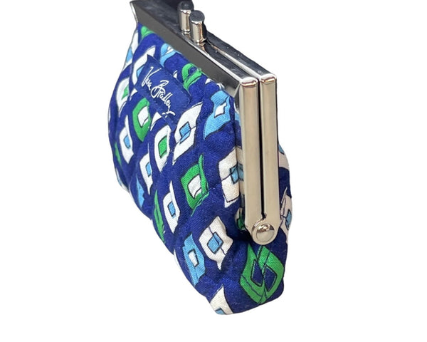 Vera Bradley Women's Blue & Green Diamond Pattern Kiss Lock Coin Purse Sz S