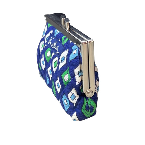 Vera Bradley Women's Blue & Green Diamond Pattern Kiss Lock Coin Purse Sz S