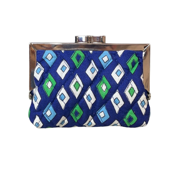 Vera Bradley Women's Blue & Green Diamond Pattern Kiss Lock Coin Purse Sz S