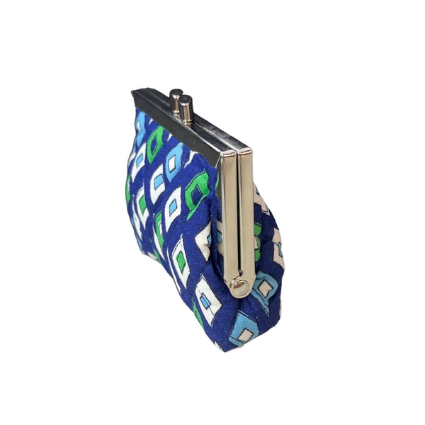 Vera Bradley Women's Blue & Green Diamond Pattern Kiss Lock Coin Purse Sz S