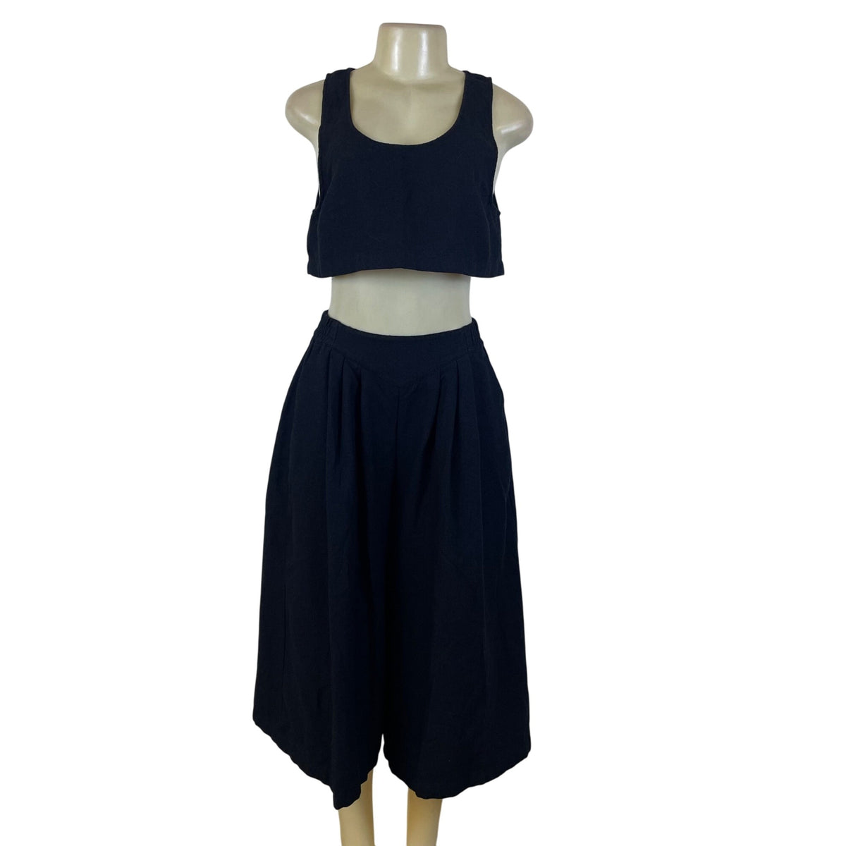 Free People Women's Black Crop Top & Culotte Set Casual Two Piece Outfit Size XS