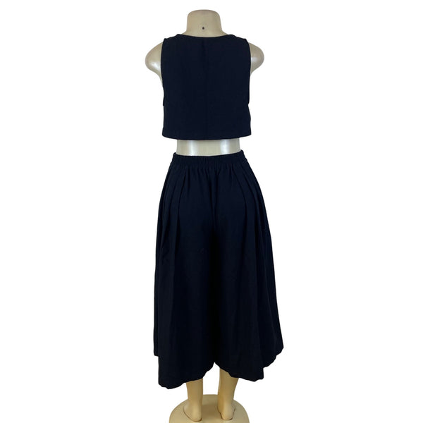 Free People Women's Black Crop Top & Culotte Set Casual Two Piece Outfit Size XS
