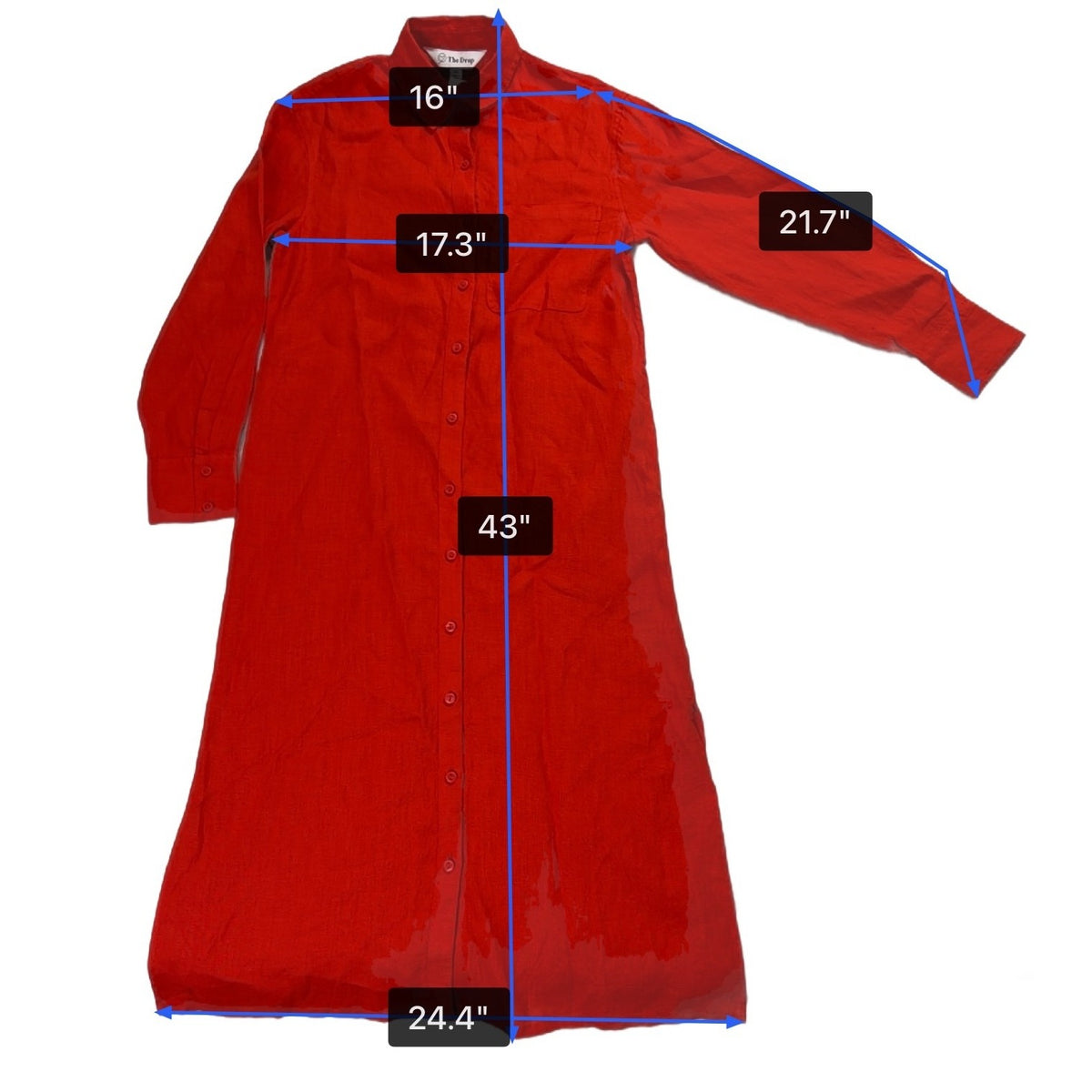 The Drop Red Linen Collared Button-Down Midi Shirt Dress Lightweight Sz XXS