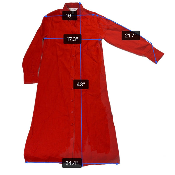 The Drop Red Linen Collared Button-Down Midi Shirt Dress Lightweight Sz XXS