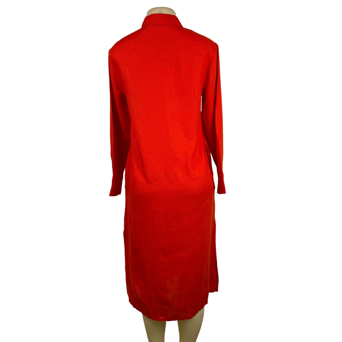 The Drop Red Linen Collared Button-Down Midi Shirt Dress Lightweight Sz XXS