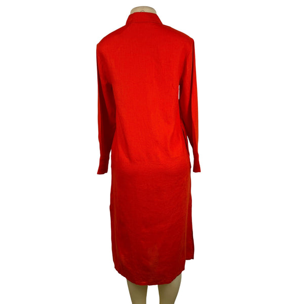 The Drop Red Linen Collared Button-Down Midi Shirt Dress Lightweight Sz XXS