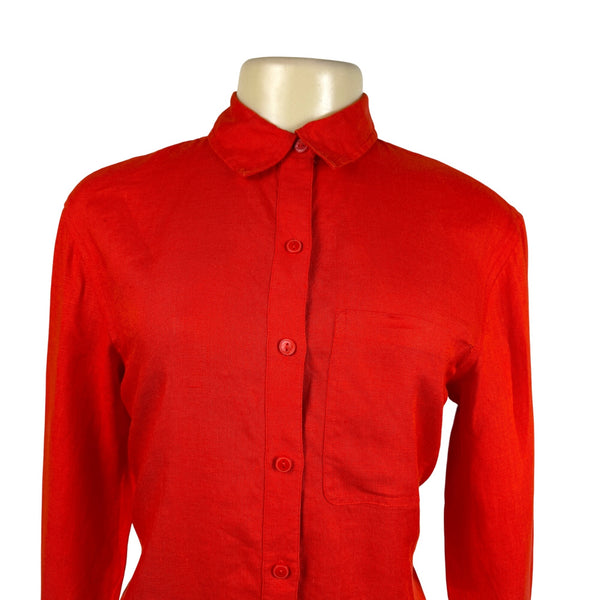 The Drop Red Linen Collared Button-Down Midi Shirt Dress Lightweight Sz XXS