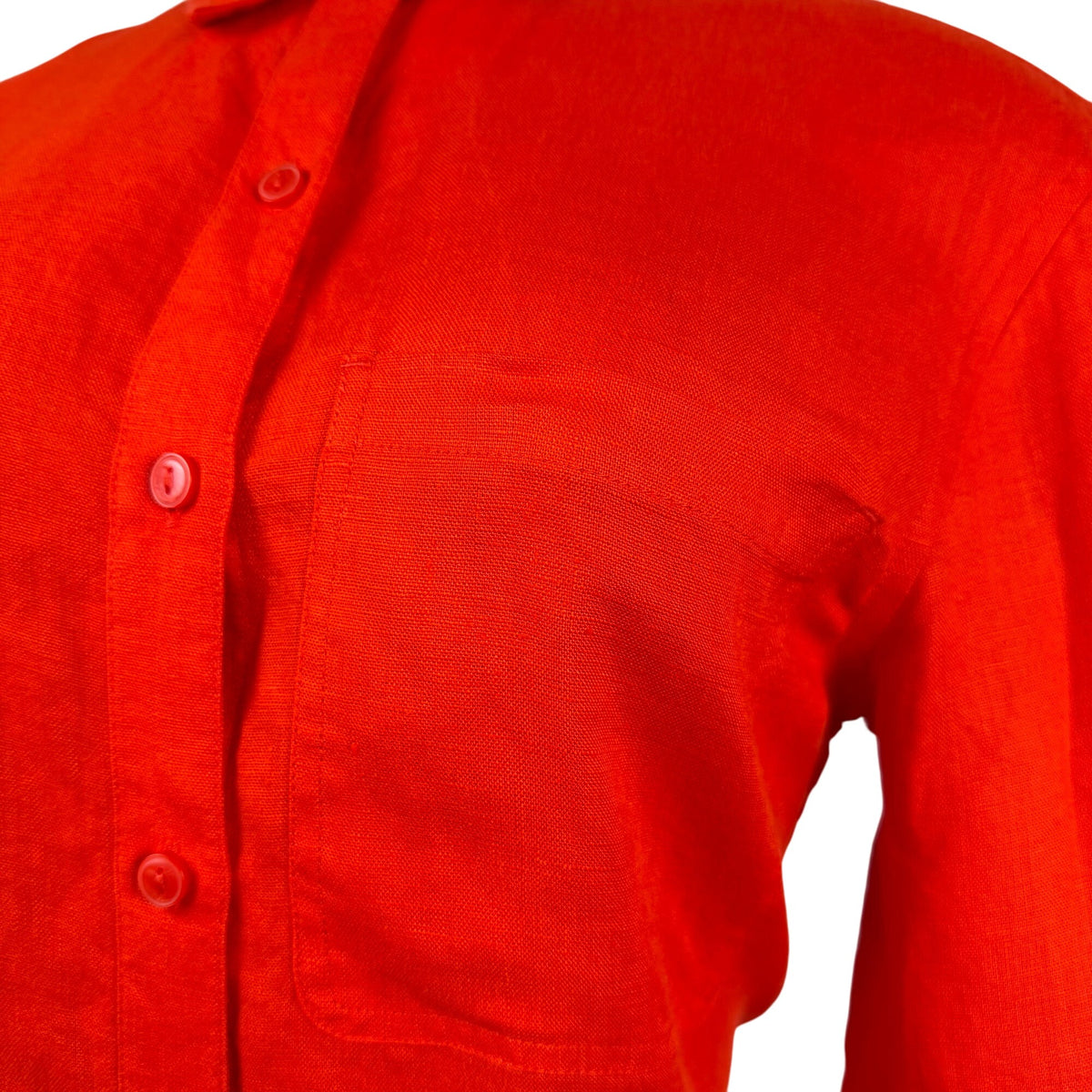 The Drop Red Linen Collared Button-Down Midi Shirt Dress Lightweight Sz XXS