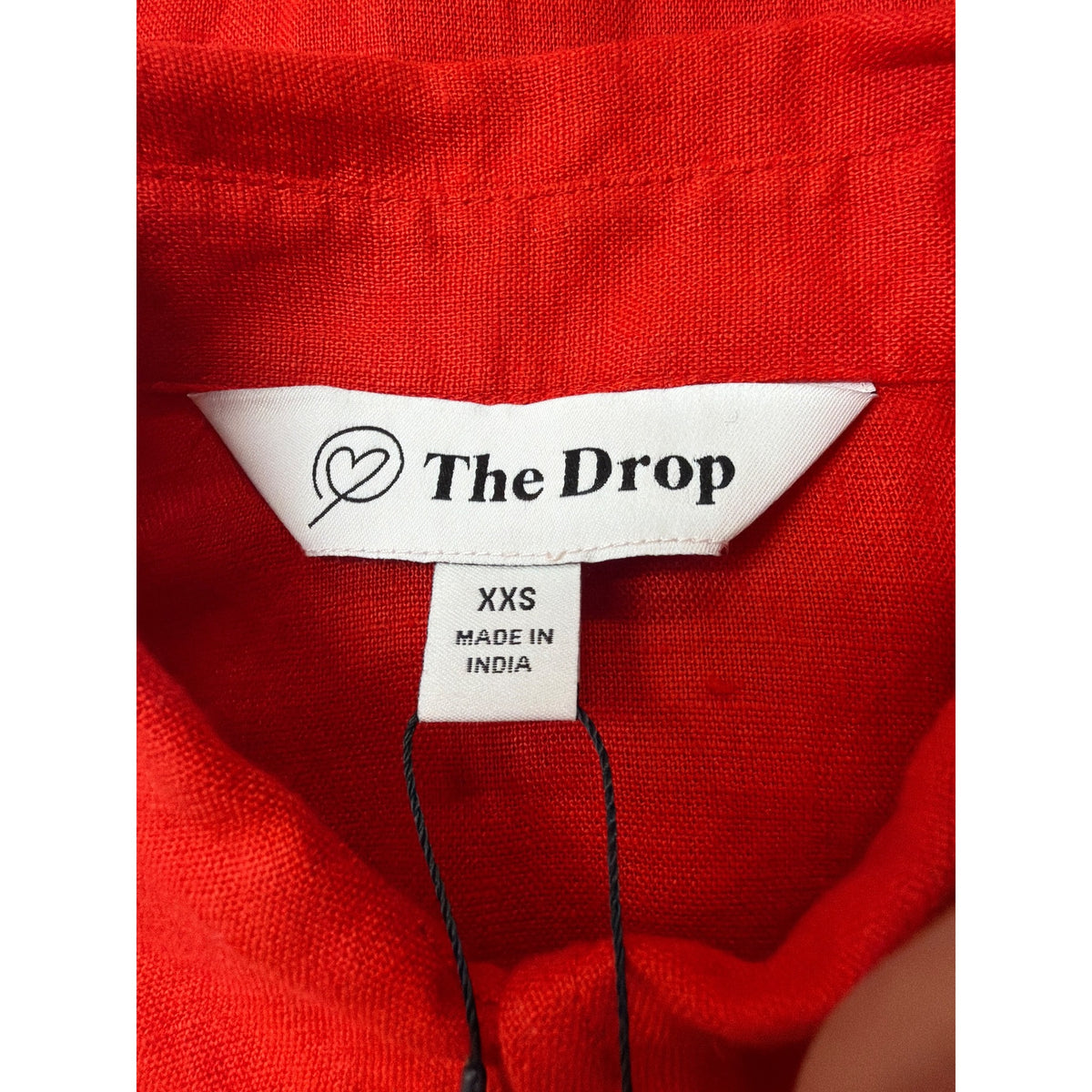 The Drop Red Linen Collared Button-Down Midi Shirt Dress Lightweight Sz XXS