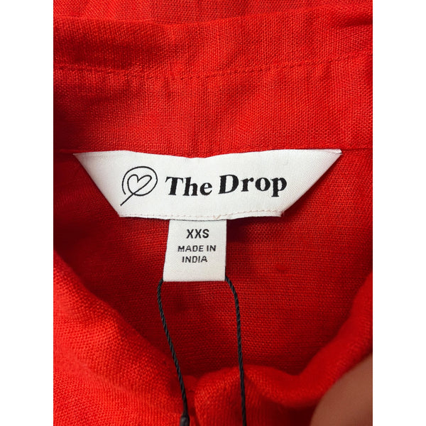 The Drop Red Linen Collared Button-Down Midi Shirt Dress Lightweight Sz XXS