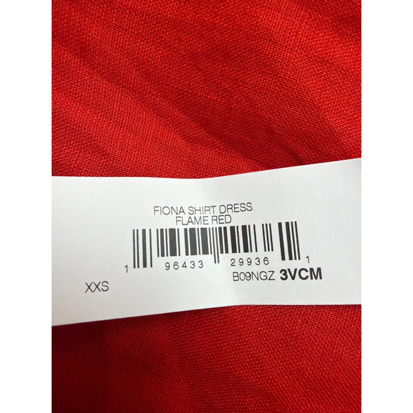 The Drop Red Linen Collared Button-Down Midi Shirt Dress Lightweight Sz XXS