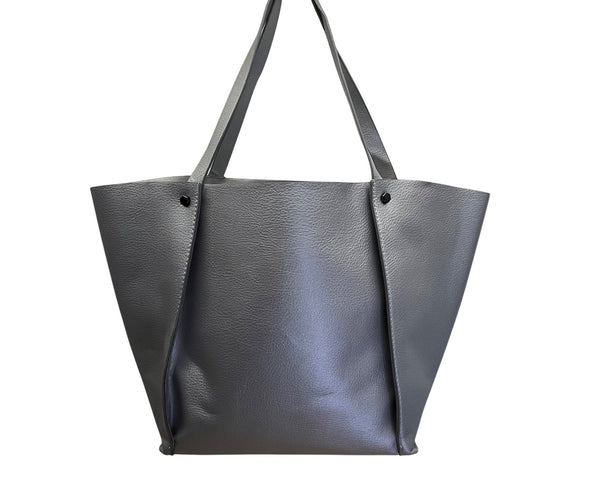 Neiman Marcus Gray Faux Leather Dual Shoulder Straps & Open Top Design Tote Bag