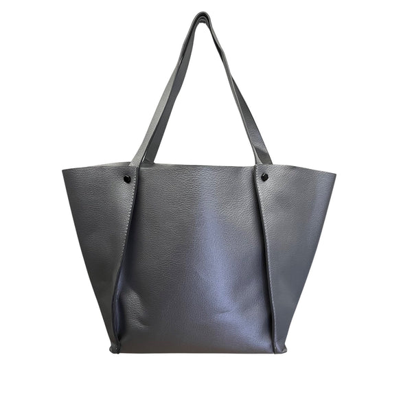 Neiman Marcus Gray Faux Leather Dual Shoulder Straps & Open Top Design Tote Bag