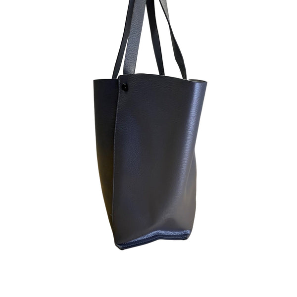 Neiman Marcus Gray Faux Leather Dual Shoulder Straps & Open Top Design Tote Bag