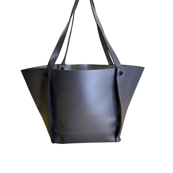 Neiman Marcus Gray Faux Leather Dual Shoulder Straps & Open Top Design Tote Bag
