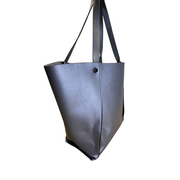 Neiman Marcus Gray Faux Leather Dual Shoulder Straps & Open Top Design Tote Bag