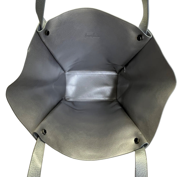 Neiman Marcus Gray Faux Leather Dual Shoulder Straps & Open Top Design Tote Bag