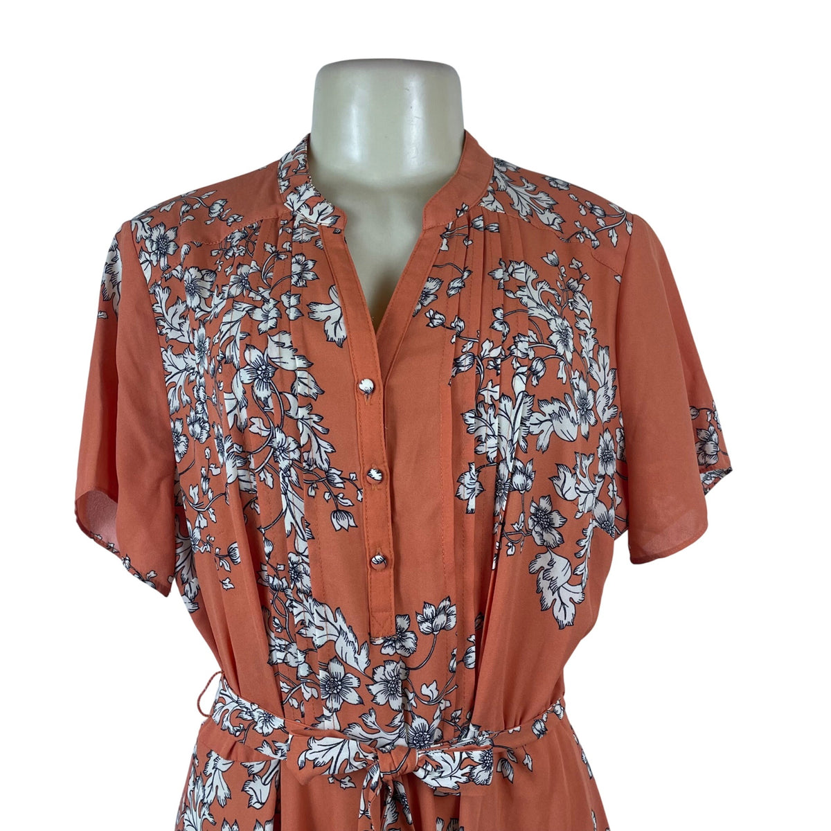 Nanette Floral Rust Short Sleeve Tie Waist Button Front Women's Dress Sz 12