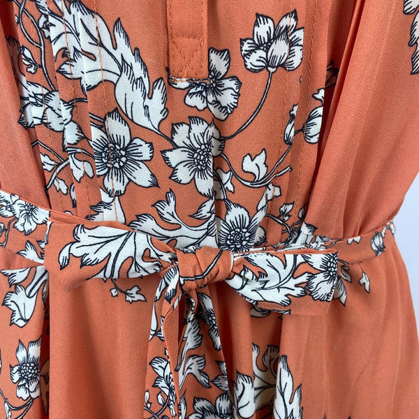 Nanette Floral Rust Short Sleeve Tie Waist Button Front Women's Dress Sz 12