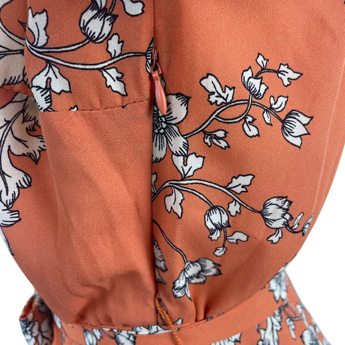 Nanette Floral Rust Short Sleeve Tie Waist Button Front Women's Dress Sz 12