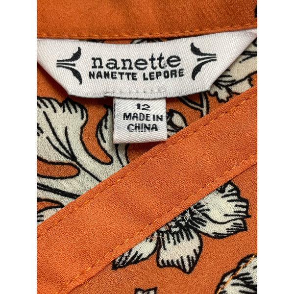 Nanette Floral Rust Short Sleeve Tie Waist Button Front Women's Dress Sz 12