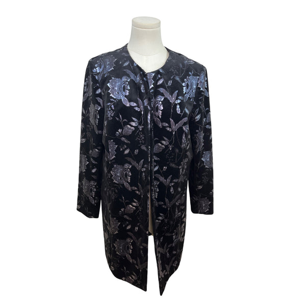 Tahari Arthur S. Levine Women's Black Open Front Jacket With Floral Pattern Size 14