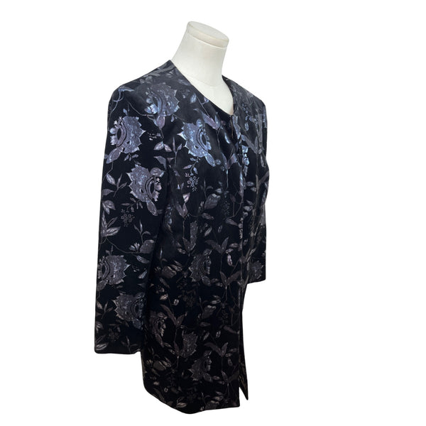Tahari Arthur S. Levine Women's Black Open Front Jacket With Floral Pattern Size 14