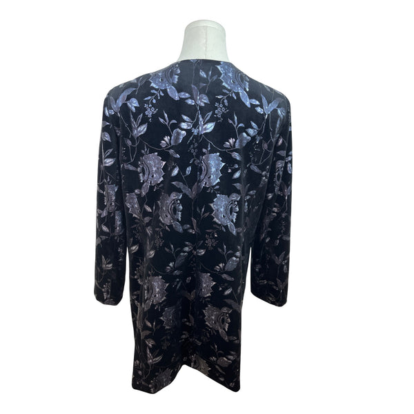 Tahari Arthur S. Levine Women's Black Open Front Jacket With Floral Pattern Size 14