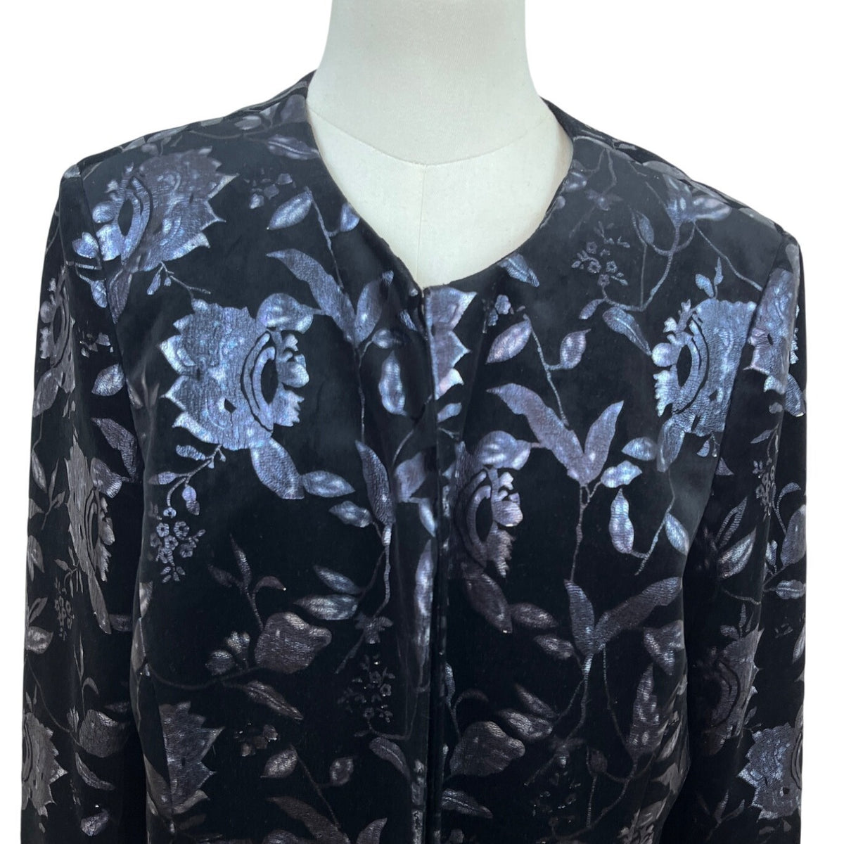 Tahari Arthur S. Levine Women's Black Open Front Jacket With Floral Pattern Size 14