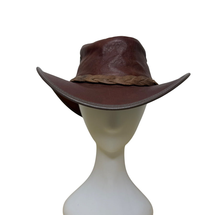 Vintage 1019 Barmah Men Brown Kangaroo Leather Waterproof Sundowner Hat Size M