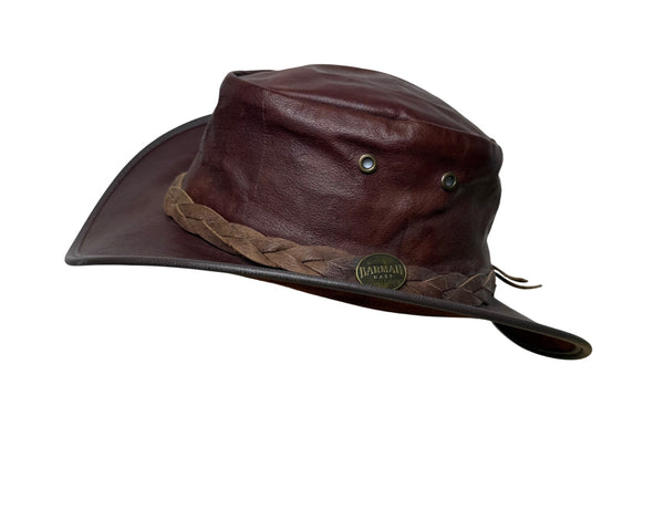Vintage 1019 Barmah Men Brown Kangaroo Leather Waterproof Sundowner Hat Size M