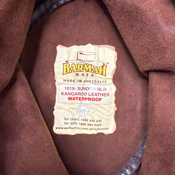 Vintage 1019 Barmah Men Brown Kangaroo Leather Waterproof Sundowner Hat Size M