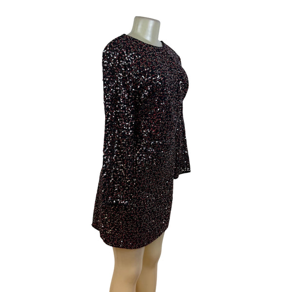 H&M Women's Black Sequin Mini Dress V-Neck  Sparkle Shine Size 14 - New