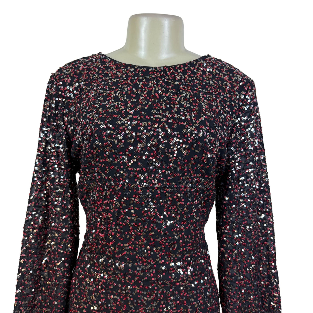 H&M Women's Black Sequin Mini Dress V-Neck  Sparkle Shine Size 14 - New