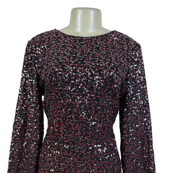 H&M Women's Black Sequin Mini Dress V-Neck  Sparkle Shine Size 14 - New
