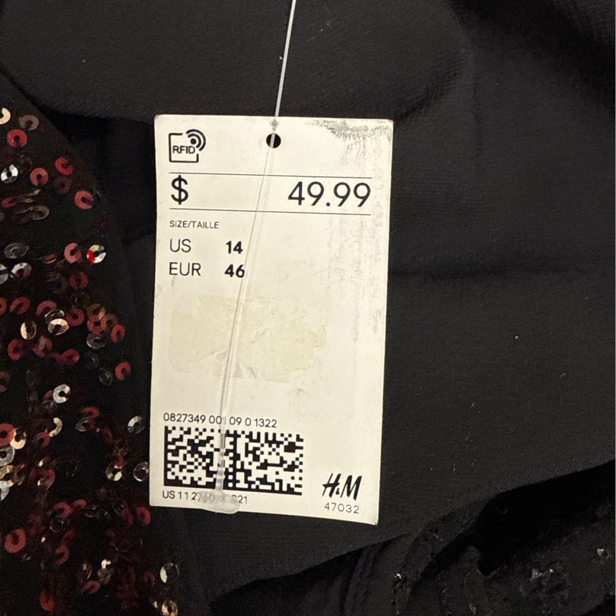 H&M Women's Black Sequin Mini Dress V-Neck  Sparkle Shine Size 14 - New