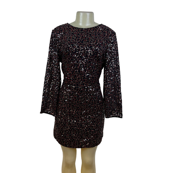 H&M Women's Black Sequin Mini Dress V-Neck  Sparkle Shine Size 14 - New