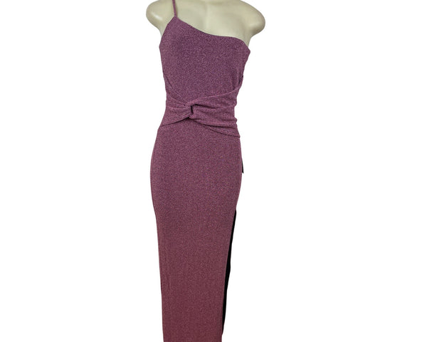 Lulus Women’s One-Shoulder Maxi Dress Side Slit Sparkly Pink Size M - New