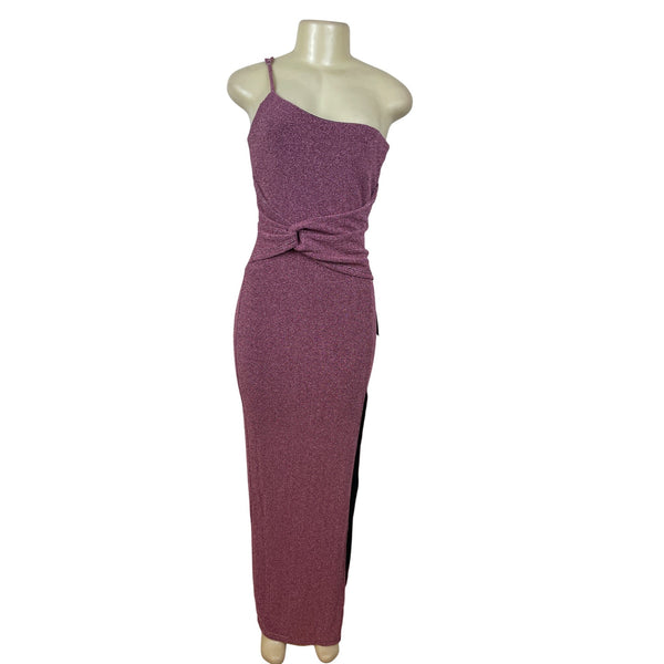 Lulus Women’s One-Shoulder Maxi Dress Side Slit Sparkly Pink Size M - New