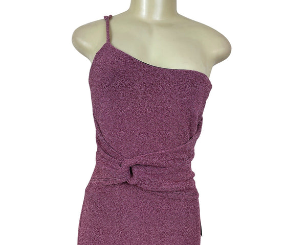 Lulus Women’s One-Shoulder Maxi Dress Side Slit Sparkly Pink Size M - New