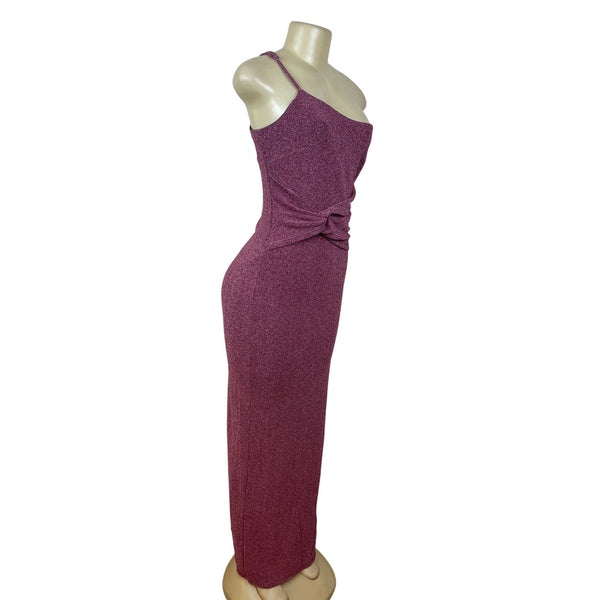 Lulus Women’s One-Shoulder Maxi Dress Side Slit Sparkly Pink Size M - New
