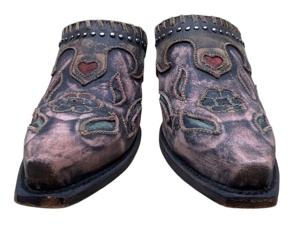 Dan Post Women’s Pink Leather Distressed Studded Western Mule Clogs 7.5M
