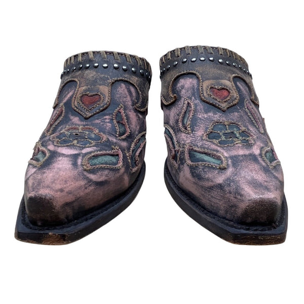 Dan Post Women’s Pink Leather Distressed Studded Western Mule Clogs 7.5M