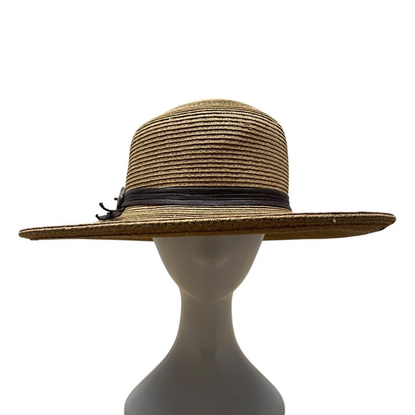 Cappelli Brown Wide Brim Straw Hat With Leaf Accent & Ribbon Band