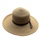 Cappelli Brown Wide Brim Straw Hat With Leaf Accent & Ribbon Band