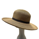 Cappelli Brown Wide Brim Straw Hat With Leaf Accent & Ribbon Band