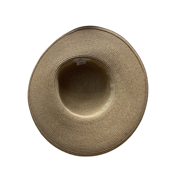 Cappelli Brown Wide Brim Straw Hat With Leaf Accent & Ribbon Band